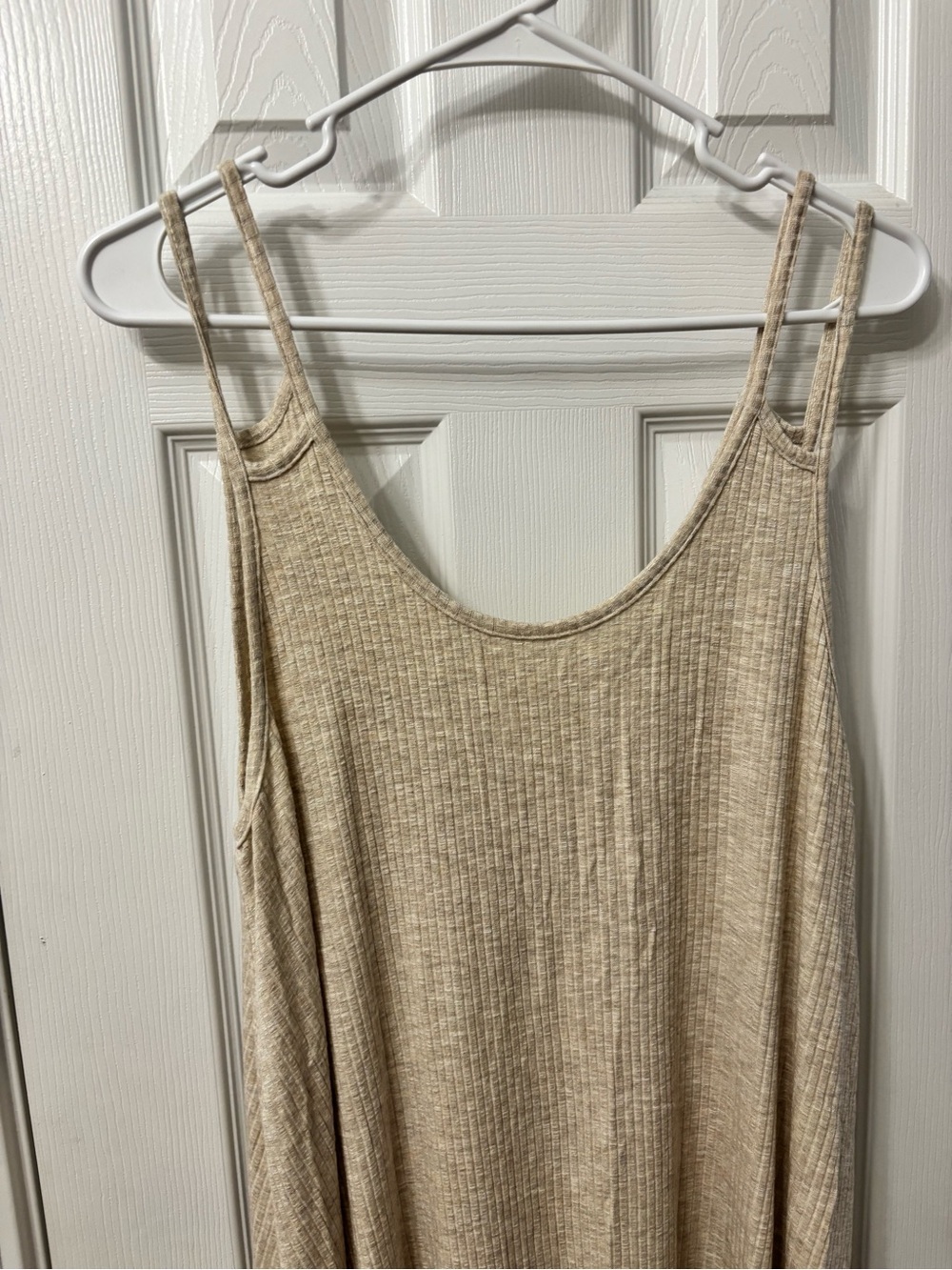 Audrey 3+1 Ribbed Oatmeal Double-Strap Swing Tank Dress Women’s Size Large - Picture 3 of 7